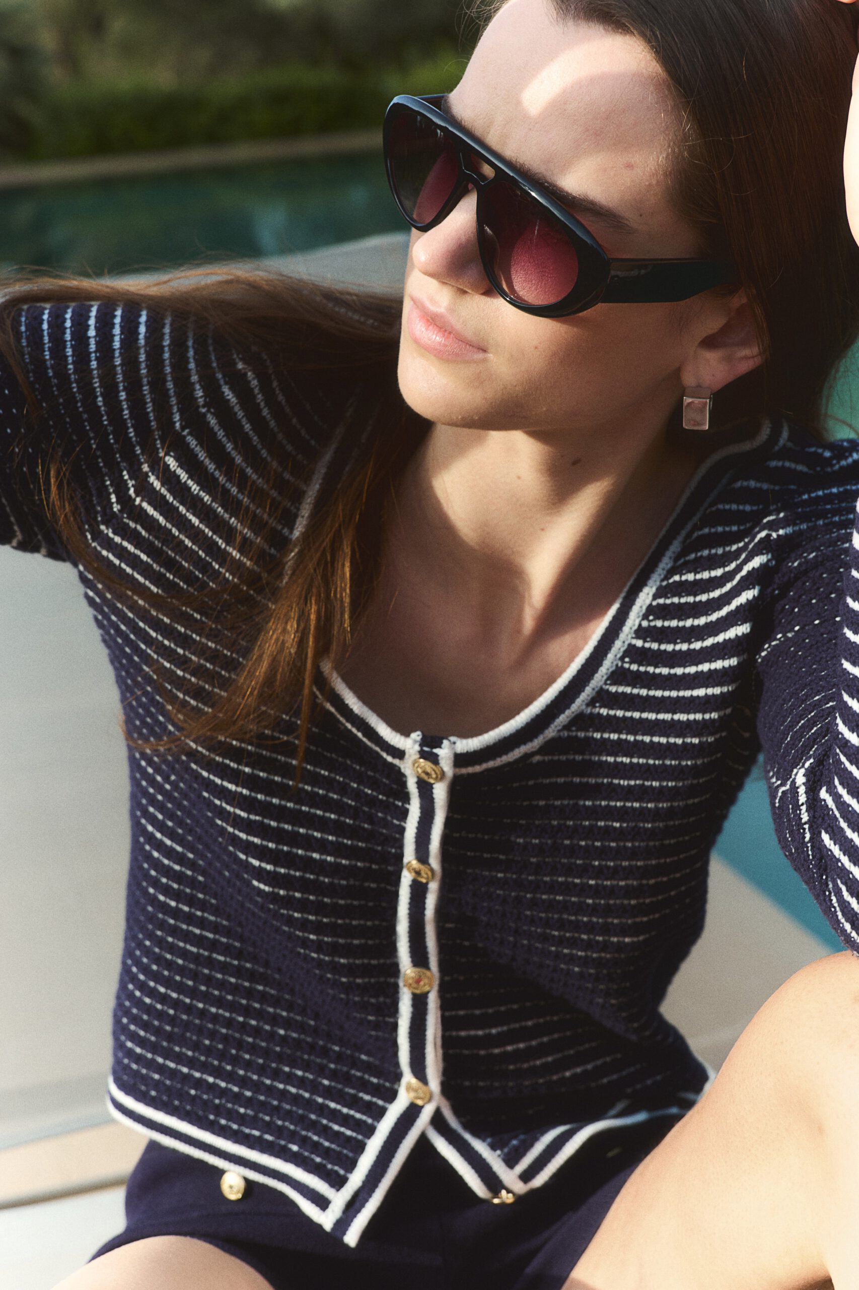 textured knit deep neck cardigan