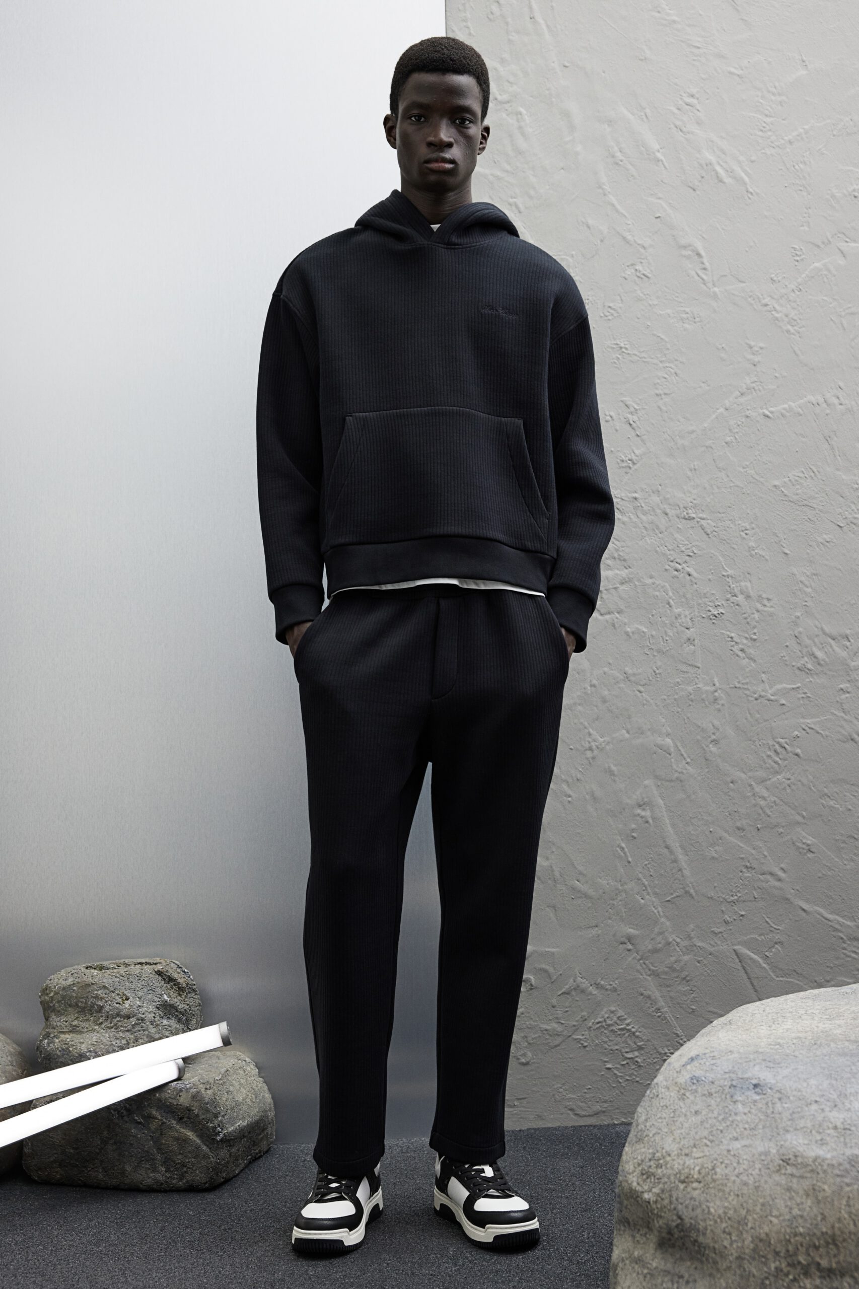 loose fit rib hoodie