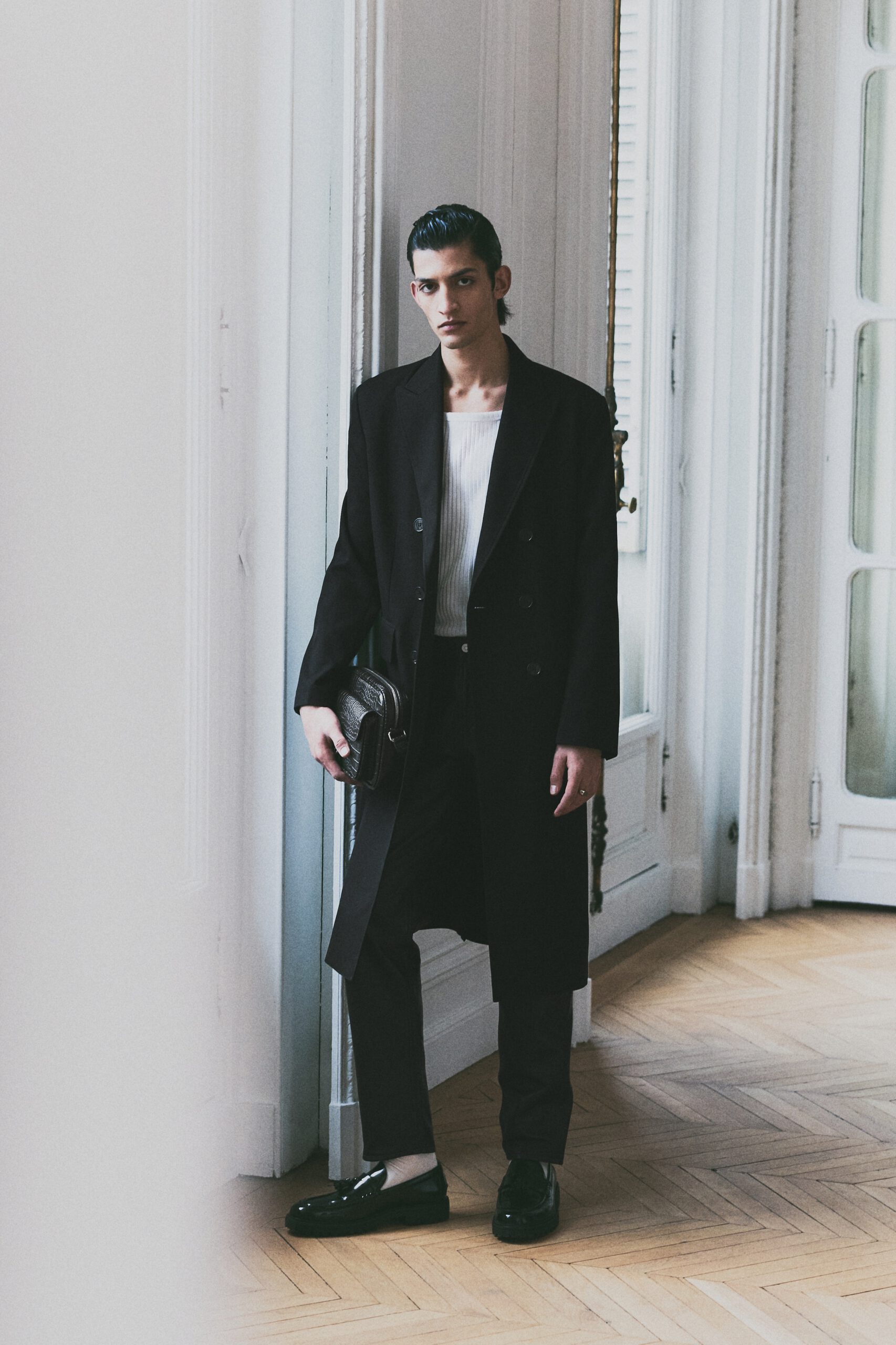 relaxed fit double breasted twill coat