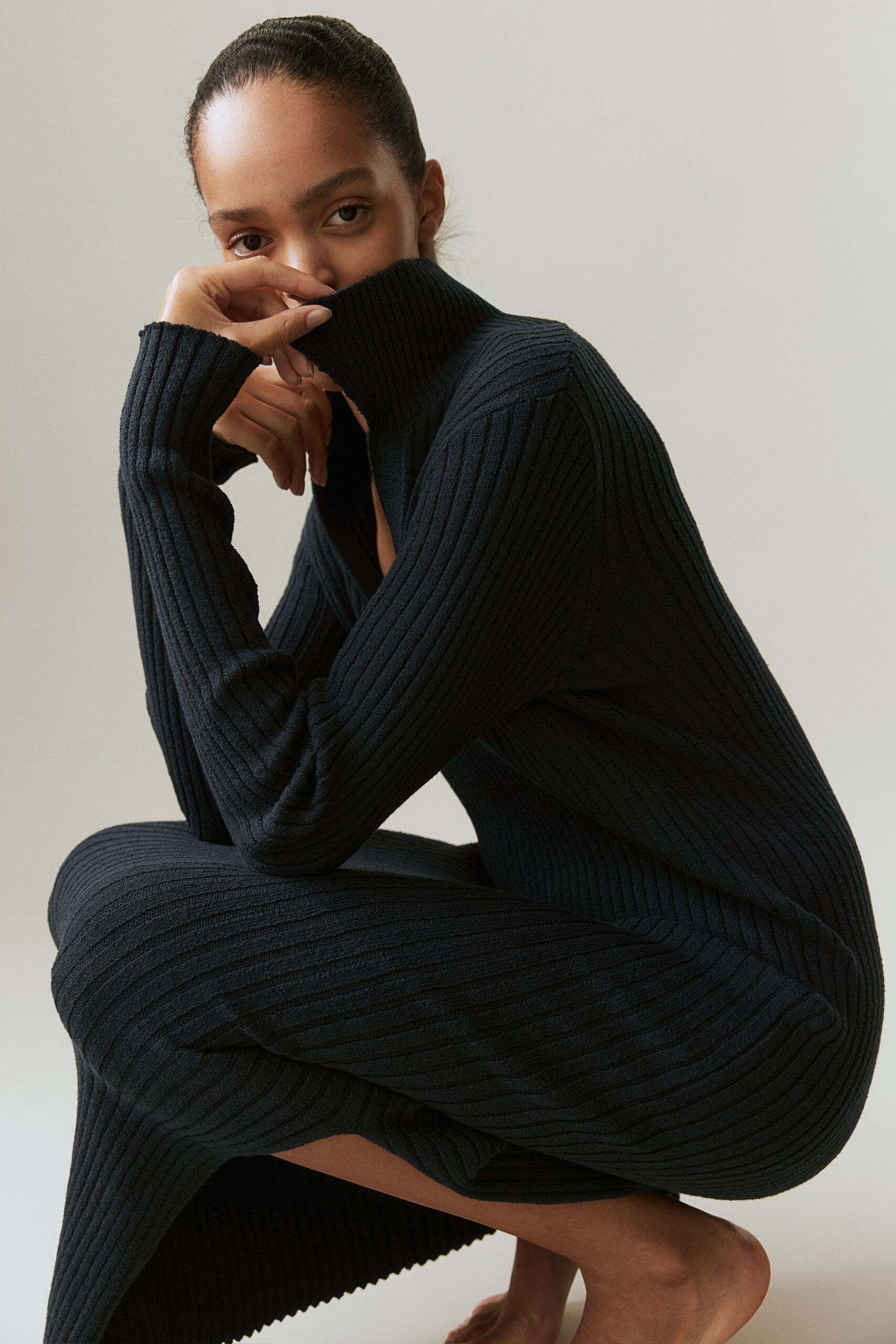 rib knit collared dress